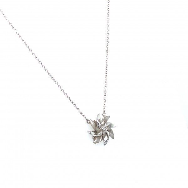 HK402~Windmill Shaped Sterling Silver Necklace with Diamond
