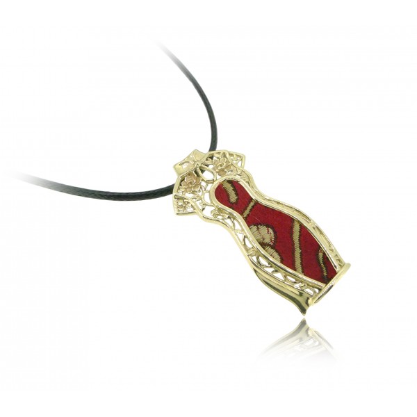 HK143~ [Jīng Yún Jǐn Xiù] 10K Gold Red Cheongsam Pendant