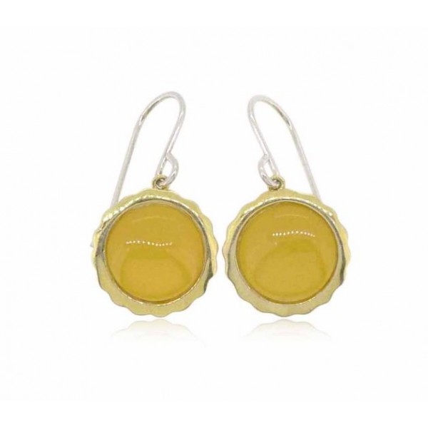 HK015~ 925 Silver Egg Tart Earrings(15mm)with Rice Yellow Jade