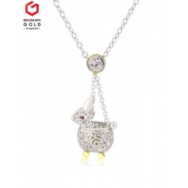 HK038~ 925 Silver Rabbit Lantern Pendant w/ 18" Necklace