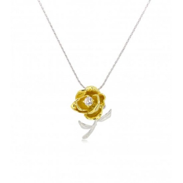 HK043~ 925 Silver Rose Pendant with 18" Silver Necklace