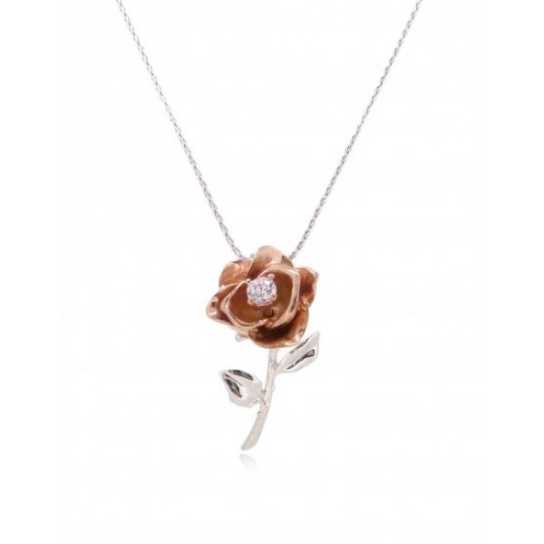 HK044~ 925 Silver Rose Pendant with 18" Silver Necklace