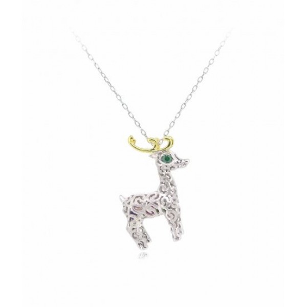 HK053~ 925 Silver Luck Deer Pendant (small) with 18" Silver Necklace