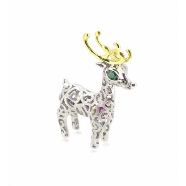 HK053~ 925 Silver Luck Deer Pendant (small) with 18" Silver Necklace