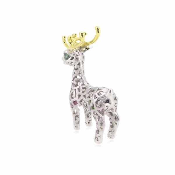 HK053~ 925 Silver Luck Deer Pendant (small) with 18" Silver Necklace