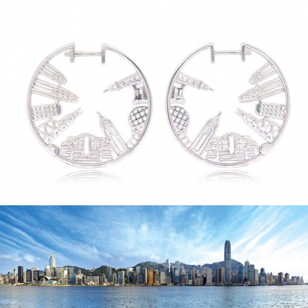 HK063~ 925 Silver Victoria Harbour View Earrings (28mm)
