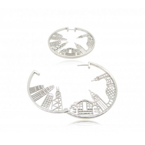 HK064~ 925 Silver Victoria Harbour View Earrings (43mm)