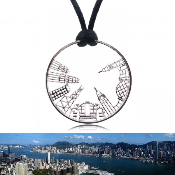 HK065~ 925 Silver Victoria Harbour View Pendant w/32" Velour NL