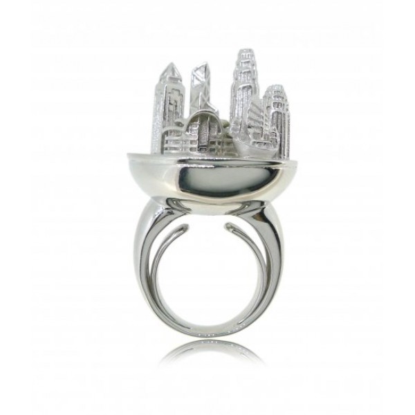 HK074~ 925 Silver Victoria Harbour View Ring (with Yacht)