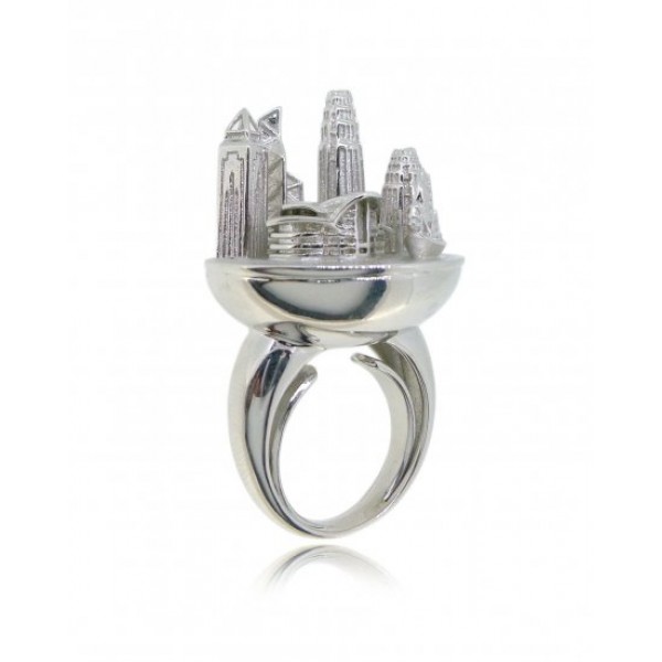 HK074~ 925 Silver Victoria Harbour View Ring (with Yacht)