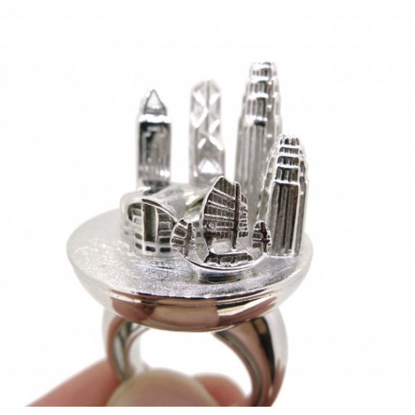 HK074~ 925 Silver Victoria Harbour View Ring (with Yacht)