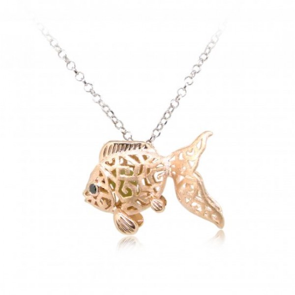 HK078~925 Silver Goldfish Shaped Lantern Pendant with 18" Silver Necklace