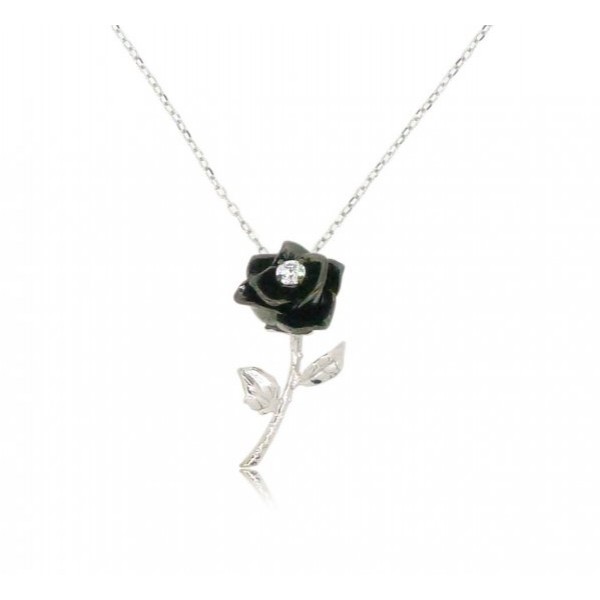 HK079~ 925 Silver Rose Pendant with 18" Silver Necklace