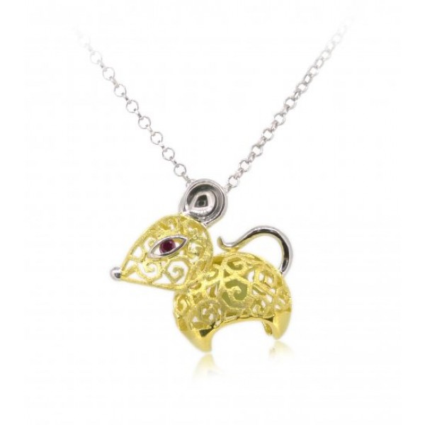 HK084-s1~ 925 Silver Rat Shaped Lantern Pendant with 18" Silver Necklace