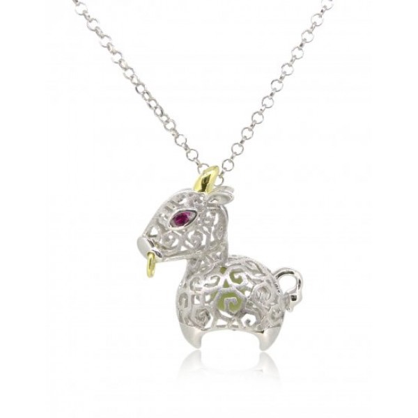 HK085~ 925 Silver Ox Shaped Lantern Pendant with 18" Silver Necklace