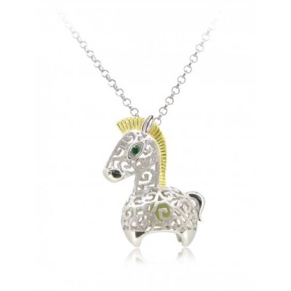 HK090~ 925 Silver Horse Shaped Lantern Pendant with 18" Silver Necklace