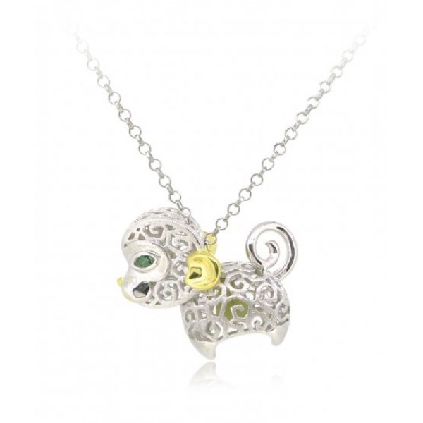 HK092~ 925 Silver Monkey Shaped Lantern Pendant with 18" Silver Necklace
