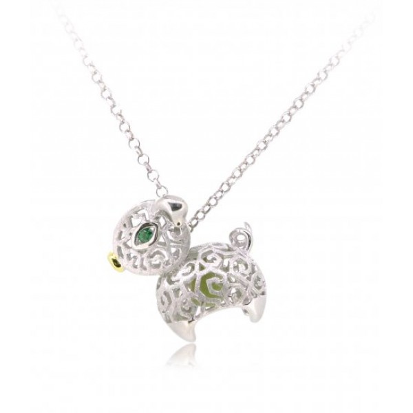 HK095~ 925 Silver Pig Shaped Lantern Pendant with 18" Silver Necklace