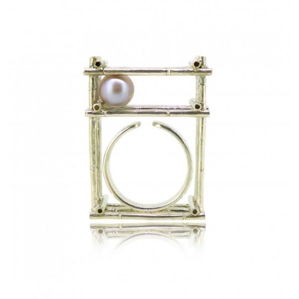 HK121-P~ 925 Silver Bamboo Scaffolding Colour Pearl Ring