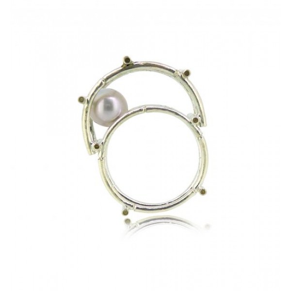 HK122-P~ 925 Silver Bamboo Scaffolding Colour Pearl Ring/Pendant