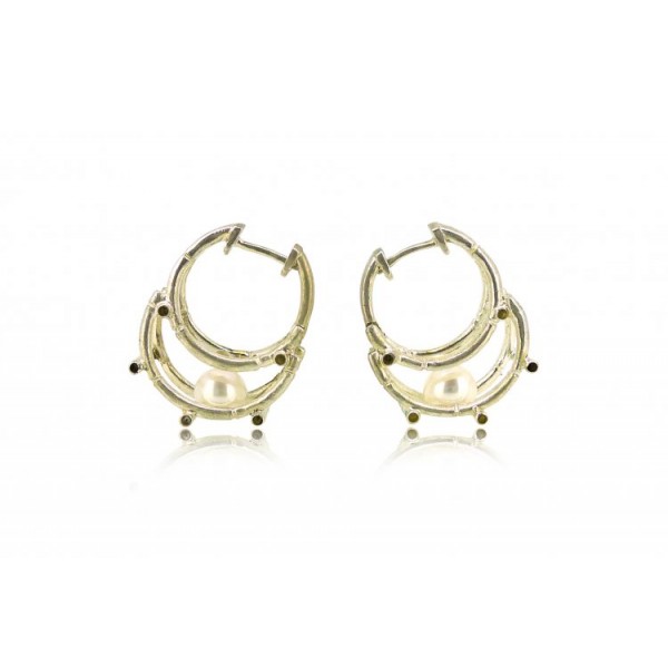 HK123~ 925 Silver Bamboo Scaffolding Pearl Earrings