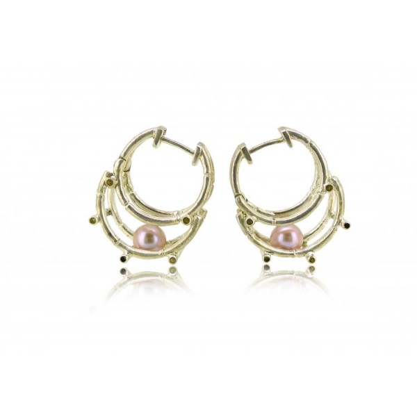 HK123-P~ 925 Silver Bamboo Scaffolding Colour Pearl Earrings