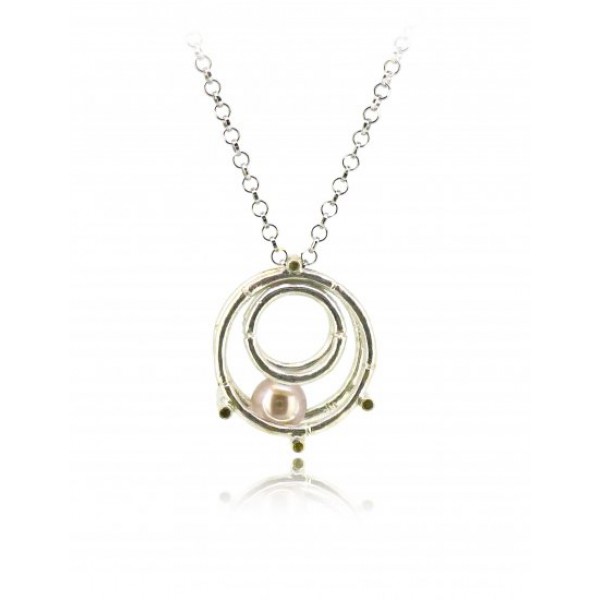 HK127-P~ 925 Silver Bamboo Scaffolding Colour Pearl Pendant w/ 18" Necklace