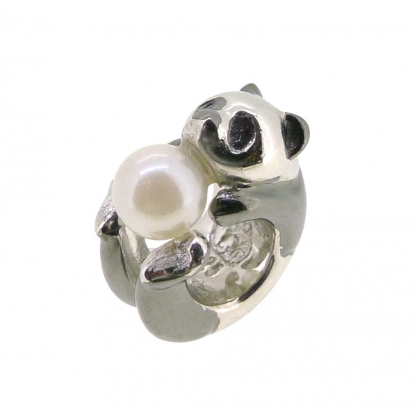 HK148~ Panda Shaped Silver Charm/Pendant with Akoya Pearl