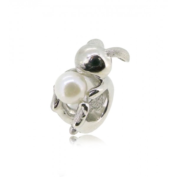 HK150~ Rabbit Shaped Silver Charm/Pendant with Akoya Pearl