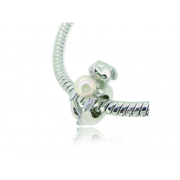  HK151  Dog Shaped Silver Charm Pendant with Akoya Pearl