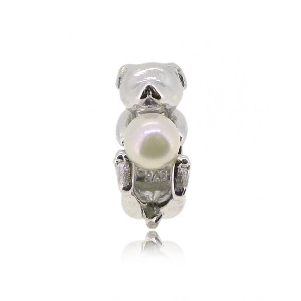 HK151~ Dog Shaped Silver Charm/Pendant with Akoya Pearl