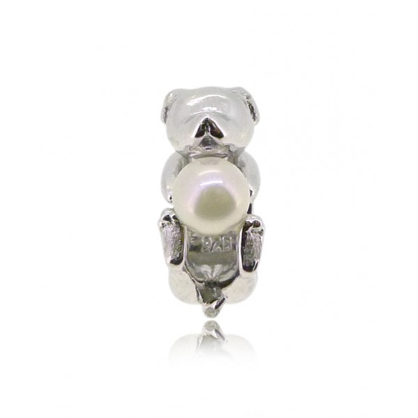  HK151  Dog Shaped Silver Charm Pendant with Akoya Pearl