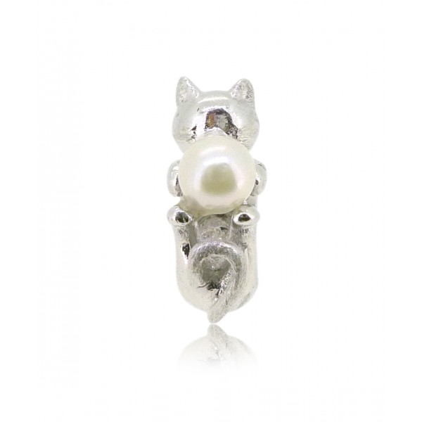 HK152~ Cat Shaped Silver Charm/Pendant with Akoya Pearl