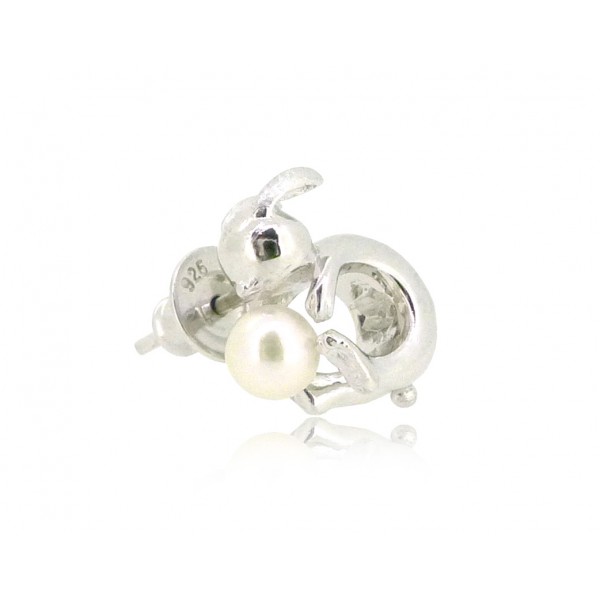 HK190~ Rabbit Shaped Silver Earrings With Akoya Pearl (pair)