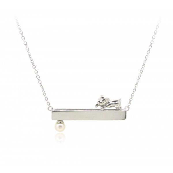 HK238~ Dog Shaped Silver Necklace With Akoya Pearl