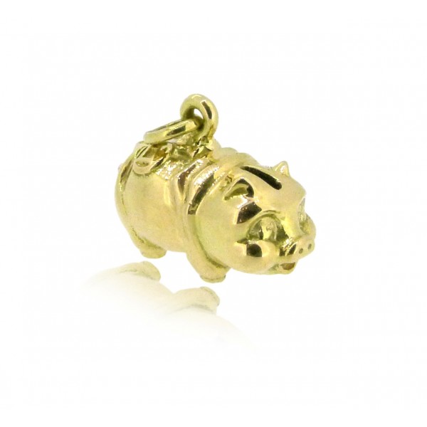 HK244~ 18K Gold Piggy Bank Shaped Pendant