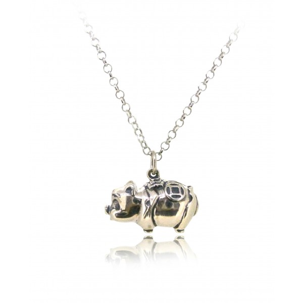 HK245~ 925 Sterling Silver Piggy Bank Shaped Pendant