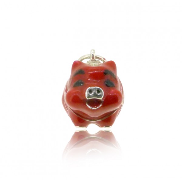 HK246~ 925 Sterling Silver Red Piggy Bank Shaped Pendant