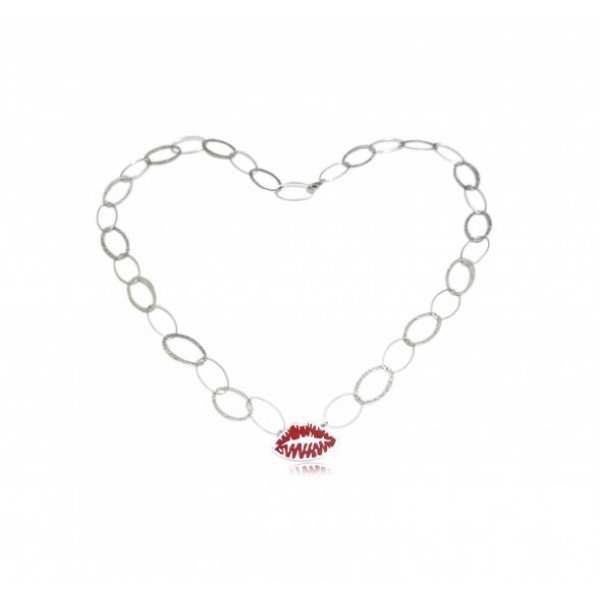 OD021~ 925 Silver Red Enamel Lip Necklace