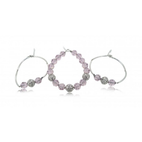 OD048~ 925 Silver Bracelet w/ White Swarovski and Purple crystals